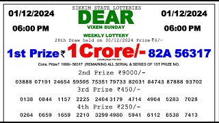 Dear Lottery Result 0600pm 011224 Sikkim Lottery Sambad Fax [upl. by Whit272]