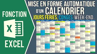 EXCEL  CALENDRIER AUTOMATIQUE Planning des congés jours fériés weekend et date du jour [upl. by Eciuqram79]