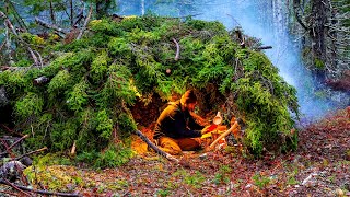 Bushcraft Survival Shelter Camping In Rain [upl. by Ziana]