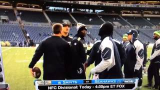 Jimmy Graham and Seattle D chat before the game [upl. by Timmi]