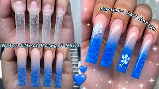 WATER EFFECT POLYGEL NAILS💙 EASY WATER EFFECT NAIL ART amp SUMMER NAIL DESIGN  Nail Tutorial [upl. by Cathe]