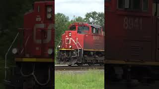 CN 8941 w track evaluation car gives horn greeting railway train shorts [upl. by Cyndy]