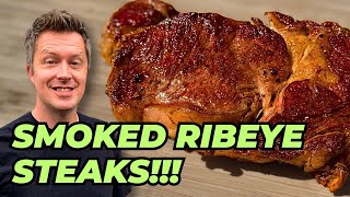 Smoked RIBEYE STEAKS on a Gas Grill  ThickCut Reverse Seared [upl. by Schargel]