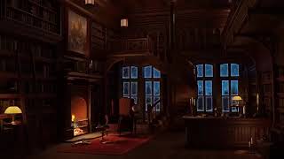 Winter Bookstore Ambience with Muffled Jazz Music Playing Slowly and Crackling Fireplace [upl. by Ehman649]