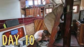 This rescued wooden boat wont sink anymore installing big bilge pumps — Sailing Yabá 178 [upl. by Fuld]