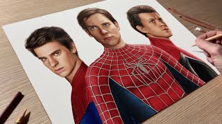 Drawing SpiderMan Tobey Maguire Andrew Garfield and Tom Holland • Time Lapse [upl. by Aisetal]