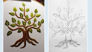 WOOL EMBROIDERY how to embroider a tree 🌳 Jacobean Embroidery [upl. by Ynaffad40]