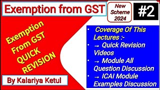 2GST RevisionExemption Of GST Chapter 3GST ICAI Module QuestionCA Inter GST Revision MayNov 24 [upl. by Carhart552]