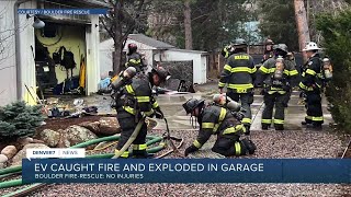 No injuries after fire leads to electric vehicle explosion in Boulder garage [upl. by Nylyaj]