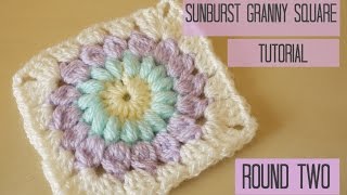 CROCHET Sunburst granny square tutorial ROUND TWO  Bella Coco [upl. by Jermyn]