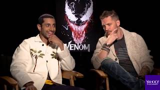 Venom stars Tom Hardy and Riz Ahmed geek out over Eminem [upl. by Brewer]