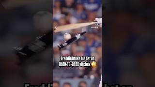 Freddie Freeman Breaks His Bat Twice on BacktoBack Pitches Against Gerrit Cole worldseries la [upl. by Eilraep]