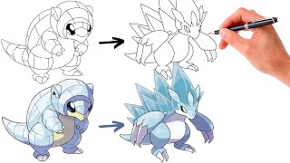 How To Draw ALOLAN SANDSHREW and ALOLAN SANDSLASH POKEMON  Pokemon Evolution [upl. by Poland223]