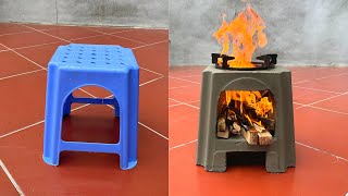 Make Smart Home Appliances  Cement Firewood Stove Ideas With Plastic Chairs [upl. by Ettenal]