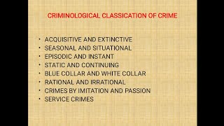 CRIMINOLOGICAL CLASSIFICATION OF CRIMES [upl. by Haididej395]