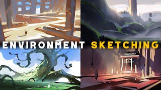 4 Environment Sketches Full Painting Process [upl. by Kristel]