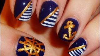 Nautical Themed Nail Art [upl. by Aicilak]