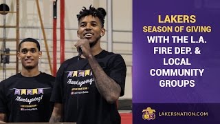 Lakers Nick Young Jordan Clarkson Serve Thanksgiving Feast [upl. by Ahsyla]