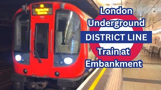 London Underground district line train at embankment [upl. by Adler]