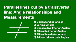 Two parallel lines and a transversal line Angle Relationships and measurements [upl. by Veronique]