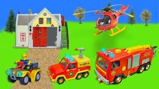 Fireman Sam Story with Firefighter Sam Toys Fire Trucks Helicopter Wallaby Fire Station 2019 [upl. by Anaynek]