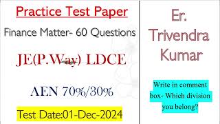 Lets practice for JE amp AEN Exam Finance matter2ertrivendrakumar [upl. by Vyner]