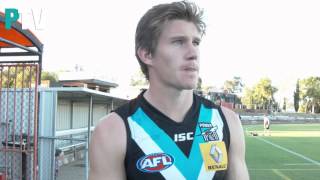 Matt White post game interview  Power vs Crows NAB Challenge 2014 [upl. by Nylasej]