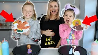 PANCAKE ART CHALLENGE pregnancy edition  Family Fizz [upl. by Ainuj]