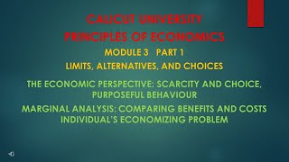 CALICUT UNIVERSITY PRINCIPLES OF ECONOMICS MODULE 3PART 1 INDIVIDUALS ECONOMIZING PROBLEM [upl. by Ednalrim826]