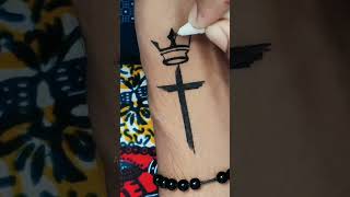 Crowned cross 🤞 ❌ tattoo crosstattootattooideasAwart tattoodesigntattooartist [upl. by Eleph414]