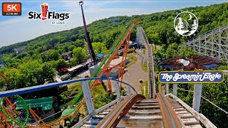 Screamin Eagle Front Row POV On Ride 5K 60FPS  Classic American PTC Coaster  St Flags St Louis [upl. by Anihsat611]