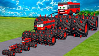 Big amp Small Long Bus Spider Lightning McQueen Thorns vs Thomas Trains  BeamNGdrive [upl. by Noby773]