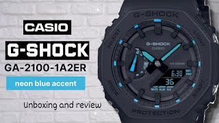 Casio GShock GA21001A2ER Neon Blue Unboxing and Review  4k [upl. by Nerrej]