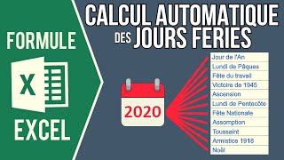 EXCEL  CALCUL AUTOMATIQUE DES JOURS FÉRIÉS EN FONCTION DE LANNÉE SAISIE [upl. by Halfon]