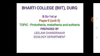 affinities of prototheria metatheria and eutheria by leelam chandrakar [upl. by Edorej]