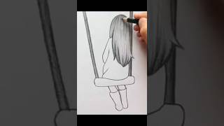 How to draw a girl on swing  Girl on swing drawing easy  Easy drawings [upl. by Wadlinger]