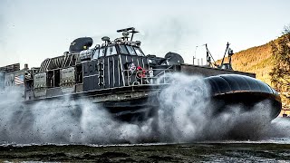 US Navys Gigantic Hovercraft Landing Craft Air Cushion LCAC landing in Ålvund Norway [upl. by Annaira]