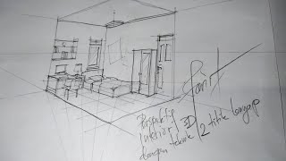 How To Draw  Perspektif 2 Titik Lenyap INTERIOR [upl. by Merth57]