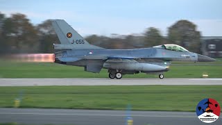 RNLAF F16s with afterburners and a F35 by dusk at Volkel Air Base [upl. by Laryssa]