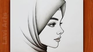 How to Draw beautiful Girl Side face Easy pencil drawing  Beautiful hijab Girl drawing  Pencil [upl. by Etnuhs]