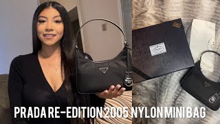 PRADA REEDITION 2005 NYLON MINI BAG REVIEW UNBOXINGWHAT FITS INSIDE [upl. by Gradey133]