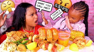 CALLING MY MOM THE B WORD PRANK  MEGA PRAWNS SEAFOOD BOIL MUKBANG  QUEEN BEAST amp LAYLA [upl. by Newlin]