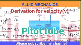 Derivation for velocity in pitot tube pitot tube fluid mechanics [upl. by Aisela]