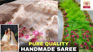 Handwoven Pure Muslin  Tissue Muslin  Embrodairy Work Muslin Saree Wholesaler In Habibpur [upl. by Kimitri3]