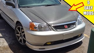 5 EASY MODS for the 7TH GEN 2002 Honda Civic LX [upl. by Ingar]