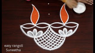 Easy Diwali special Deepam kolam rangoli designs for 2021Simple DIYA rangoli Deepavali muggulu [upl. by Ruskin]