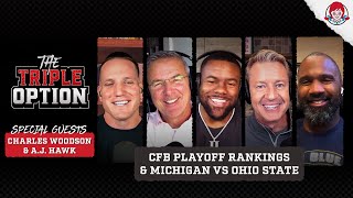 Michigan vs Ohio State AJ Hawk and Charles Woodson join CFBPlayoff Rankings amp Mack Brown Fired [upl. by Aihsenot]