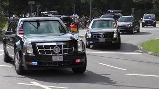 52 Fahrzeuge Kolonne USPräsident Trump zum G20Gipfel in Hamburg [upl. by Angell275]