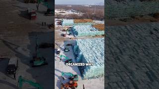 Look the Fascinating Process of Harvesting and Stacking Perfect Ice Blocks in Winter❤️short [upl. by Tehcac]