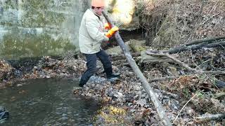 Massive Unclogging Outfall On Dam Uncut Heavy Log Jam [upl. by Krystalle]